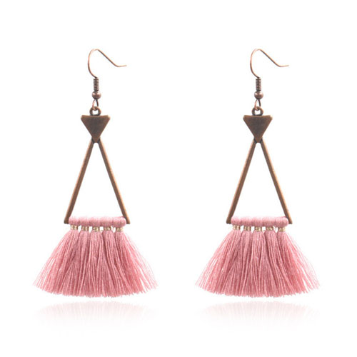 A-HH-HQEF1632(dustypink) Hollow Triangle Classic Tassel Pink - Click Image to Close